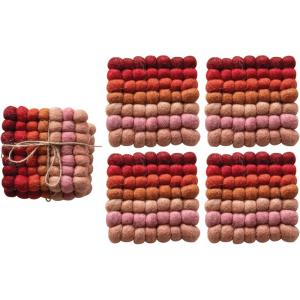 imageCreative CoOp Handmade Wool Felt Ball Coasters Red Pink and Blush Set of 4