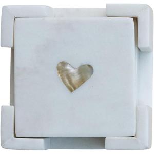 imageCreative CoOp Marble Coasters with Heart Shaped Mother of Pearl Inlay White and Natural