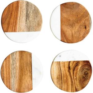 imageCreative CoOp Marble and Natural Mango Wood Coasters Set of 4 Hexagon MulticoloredCircle
