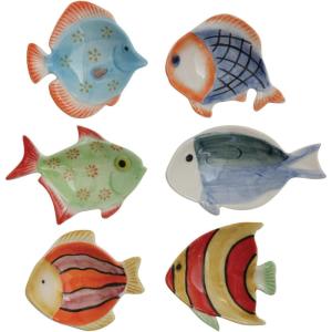 imageCreative CoOp Mini HandPainted Stoneware Fish Dish Set of 6 Styles