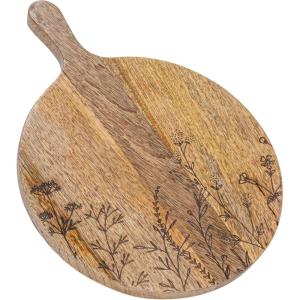 imageCreative CoOp Natural Mango Wood Cheese Board with Laser Etched Flowers Large