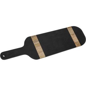imageCreative CoOp Oval Mango Wood Cheese and Cutting Board with Stripes and Handle Black and Natural