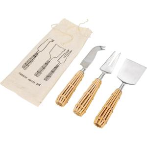 imageCreative CoOp Stainless Steel Charcuterie Knives with Rattan Wrapped Handles Set of 3 Styles