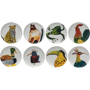 imageCreative CoOp Stoneware Plate Set with Animal Designs Multicolor Set of 8