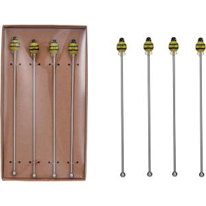 imageCreative CoOp Box Stainless Steel Cocktail Stirrers with Glass Bees Silver Set of 4 Small