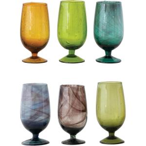 imageCreative CoOp Hand Blown Stemmed Drinking Glass Set of 6 Colors