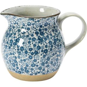 imageCreative CoOp HandPainted CountryStyle Stoneware Floral Print Pitcher 625quot Blue ampamp White