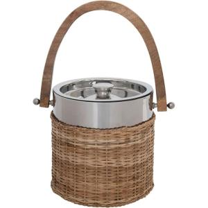 imageCreative CoOp Stainless Steel and Woven Rattan Mango Wood Handle Ice Bucket 7quot L x 10quot W x 7quot H Natural