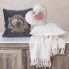 imageCreative CoOp Cotton and Linen Shaped Pillow with Applique Velvet Sacred Heart Embroidery Natural Pink Gold