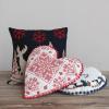 imageCreative CoOp Natural and Red Cotton Embroidered Heart Shaped Pillow with Pattern Pom Trim