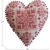 imageCreative CoOp Natural and Red Cotton Embroidered Heart Shaped Pillow with Pattern Pom Trim