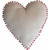 imageCreative CoOp Natural and Red Cotton Embroidered Heart Shaped Pillow with Pattern Pom Trim