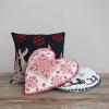 imageCreative CoOp Natural and Red Cotton Embroidered Heart Shaped Pillow with Pattern Pom Trim