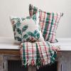 imageCreative CoOp Plaid Woven Cotton Blend Throw with Fringe Cream Green and Red