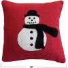 imageCreative CoOp Red White and Black Square Cotton Jacquard Pillow with Embroidered Snowman and Tufting