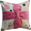 imageCreative CoOp Multicolor Square Cotton Printed Pillow with Pattern and Velvet Applique Bow