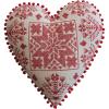imageCreative CoOp Natural and Red Cotton Embroidered Heart Shaped Pillow with Pattern Pom Trim