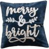 imageCreative CoOp Square Cotton Velvet Pillow with Embroidered Merry and Bright Navy Color and White Blue