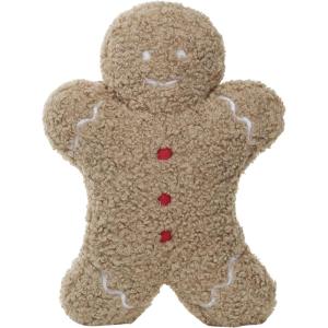 imageCreative CoOp Brown Red and White Fabric Boucl Gingerbread Man Shaped Pillow
