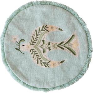 imageCreative CoOp Multicolor Round Cotton Printed Pillow with Embroidered Dove and Fringe