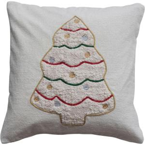 imageCreative CoOp Multicolor Square Cotton Pillow with Embroidered and Tufted Christmas Tree