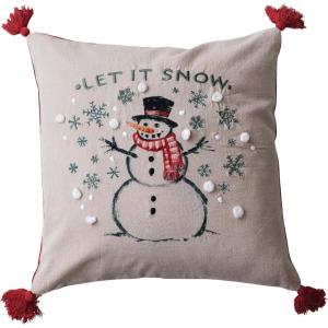 imageCreative CoOp Multicolor Square Cotton Printed Pillow with Snowman Let It Snow
