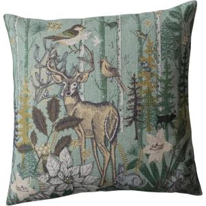 imageCreative CoOp Square Cotton and Linen Printed Pillow with FloraFauna Pattern Green and Natural Multicolor