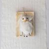 imageCreative CoOp Handmade Wool Felt Owl Ornament with Embroidery White Yellow and Black