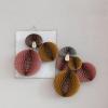imageCreative CoOp Round Paper Folding Honeycomb Ornaments with Gold Glitter Edge Mustard Color Set of 3