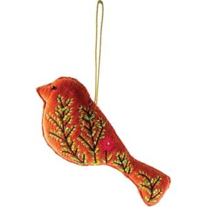 imageCreative CoOp Cotton Velvet Bird Ornament with Glass Beads and Embroidery Multicolor
