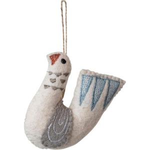 imageCreative CoOp Handmade Wool Felt Dove Ornament with Embroidery Cream Color Grey and Blue