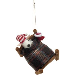 imageCreative CoOp Handmade Wool Felt Mouse in Bed Ornament with Hat and Stocking Multicolor