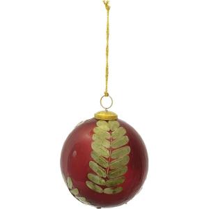 imageCreative CoOp Large Round Glass Ball Ornament with Embedded Eucalyptus Leaves Red and Gold