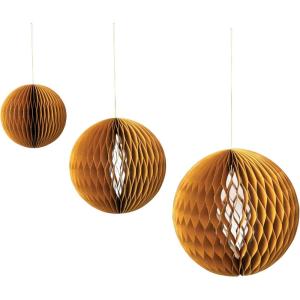 imageCreative CoOp Round Paper Folding Honeycomb Ornaments with Gold Glitter Edge Mustard Color Set of 3