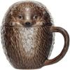 imageCreative CoOp 12 oz Stoneware Hedgehog Shaped Mug with Lid Brown