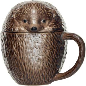 imageCreative CoOp 12 oz Stoneware Hedgehog Shaped Mug with Lid Brown