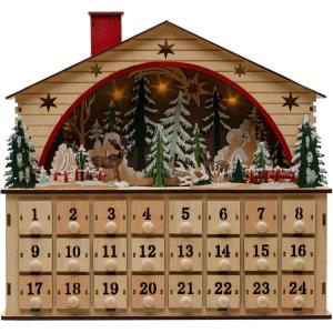 imageCreative CoOp 14quot L x 4quot W x 1314quotH MDF House in Winter Scene Advent Calendar w 24 Drawers ampamp LED Light Multi Color Requires 2AAA Batteries