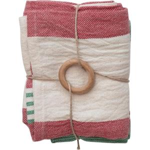 imageCreative CoOp 28 L x 18 W Cotton Printed Tea Towels wStripes ampamp Jute ampamp Wood Bead Tie Multi Color Set of 2