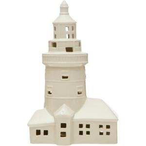 imageCreative CoOp 614quotL x 4quot W x 10quot H Stoneware Lighthouse wLED Light White Batteries Included