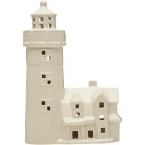 imageCreative CoOp 634quotL x 314quotW x 1014quotH Stoneware Lighthouse wLED Light White Batteries Included