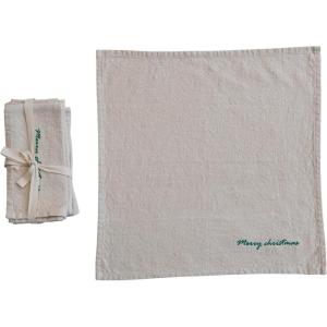 imageCreative CoOp Merry Christmas Cotton Napkins Natural and Green Set of 4