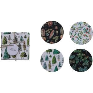 imageCreative CoOp 4quot Round Printed Recycled Paper ampamp Cardboard Coasters wEvergreen Botanicals Multi Color 4 Styles Boxed Set of 8 