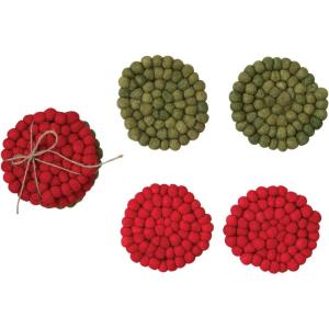 imageCreative CoOp Handmade Wool Felt Ball Coasters Red and Green Set of 4RedGreen