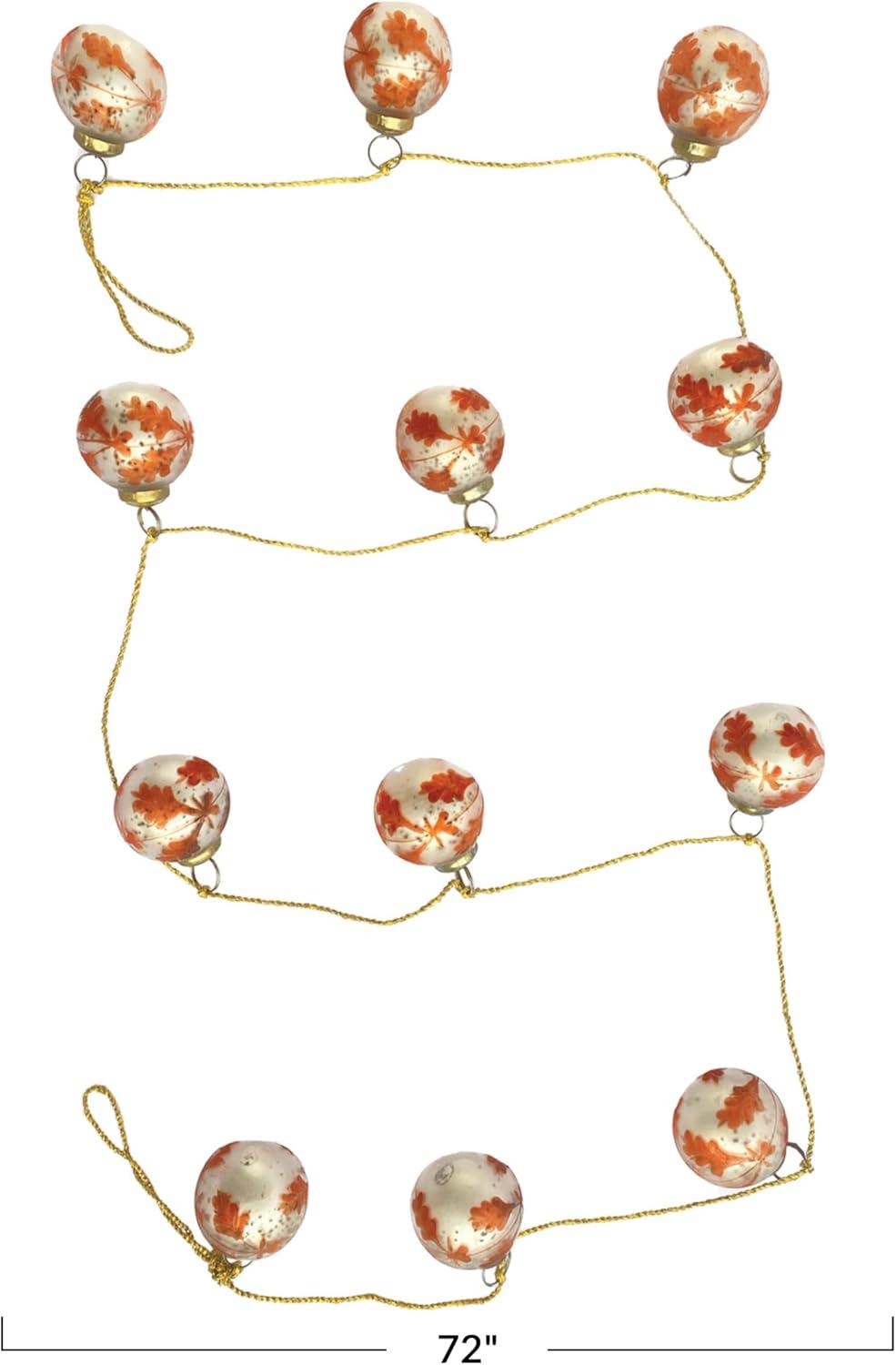 imageCreative CoOp Etched Mercury Glass Ball Ornament Garland with Gold Cord Matte Silver Finish and Coral Color