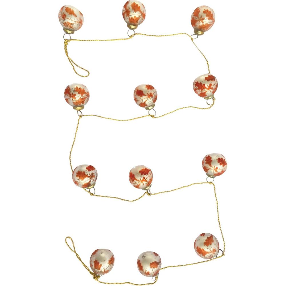 imageCreative CoOp Etched Mercury Glass Ball Ornament Garland with Gold Cord Matte Silver Finish and Coral Color