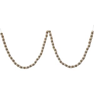 imageCreative CoOp Handmade Wool Felt Ball Garland in Printed Drawstring Bag Brown and Cream Color
