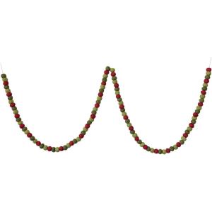 imageCreative CoOp Handmade Wool Felt Ball Garland in Printed Drawstring Bag Red and Green