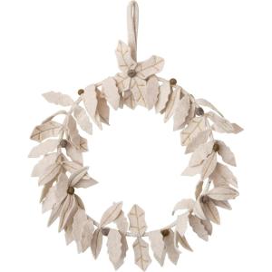 imageCreative CoOp Wool Felt Holly Wreath with Berries and Metallic Gold Thread Embroidery Multicolor