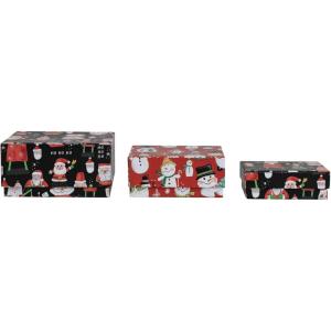 imageCreative CoOp 814quotL x 614quotW x 414quotH 714quotL x 514quotW x 314quotH ampamp 614quotL x 414quotW x 214quotH Printed Recycled Paper Gift Boxes wSnowman ampamp Santa Patterns Multi Color Set of 3 