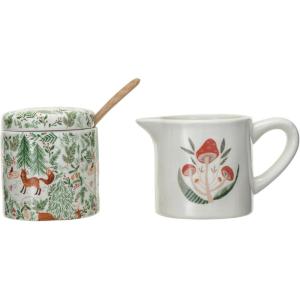 imageCreative CoOp Stoneware Creamer and Sugar Pot Set Multicolor Set of 3